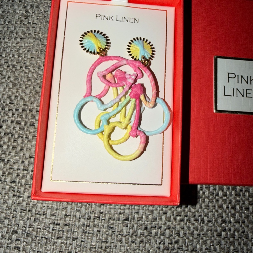 Pink Linen Multicolor Earrings - Picture 2 of 5